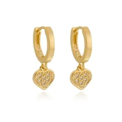 Argola Articulada Pingente Coração Zircônia Banhada a Ouro 18k