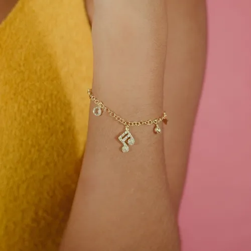 Pulseira Pingentes Cristias e Nota Musical