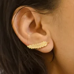 Brinco Earcuff  Pena Cravejado com Zircônias