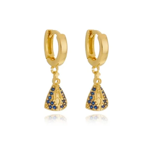 Brinco Argolinha Articulada Pingente Nossa Senhora Banhado a Ouro 18 k