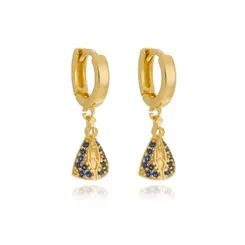 Brinco Argolinha Articulada Pingente Nossa Senhora Banhado a Ouro 18 k