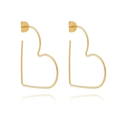 Brinco Argola Coração Liso Tamanho GG Banhado a Ouro 18k