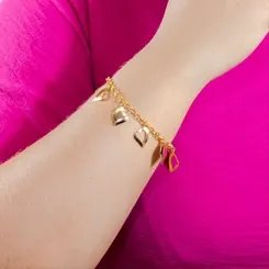 Pulseira Corrente Português Pingentes de Coração