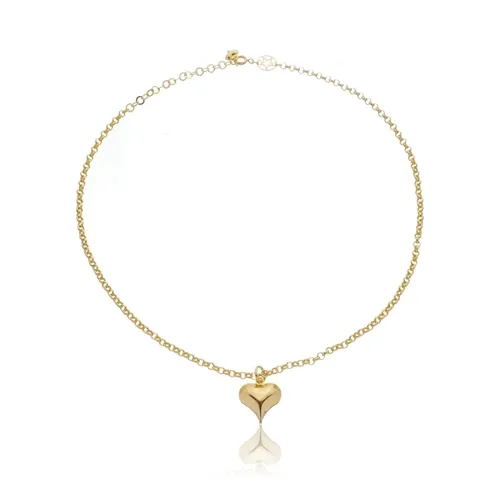 Colar Choker Corrente Elo Português Pingente Coração Banhado a Ouro 18 k