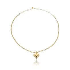 Colar Choker Corrente Elo Português Pingente Coração Banhado a Ouro 18 k