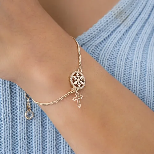 Pulseira Floco de Neve e Cruz