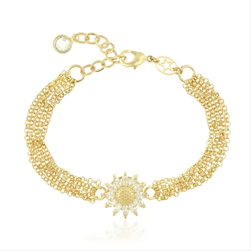 Pulseira Correntes e Flor Zircônia