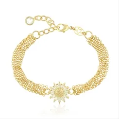 Pulseira Correntes e Flor Zircônia
