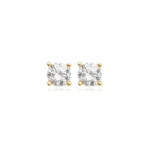 Brinco Ponto de Luz 4 MM com Zircônia Cristal e Base Quadrada - Banhado a Ouro 18 k