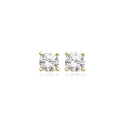 Brinco Ponto de Luz 4 MM com Zircônia Cristal e Base Quadrada - Banhado a Ouro 18 k