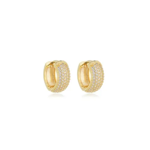 Argola Articulada Abaulada Zircônias Tamanho G Banhada a Ouro 18 k