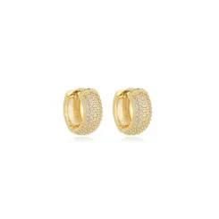 Argola Articulada Abaulada Zircônias Tamanho G Banhada a Ouro 18 k