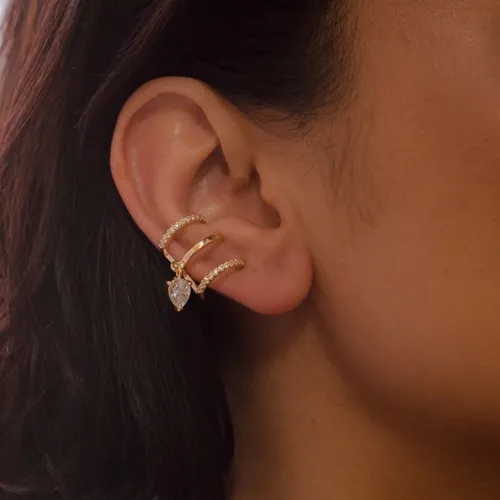 Brinco Piercing Três tiras Pingente Gota