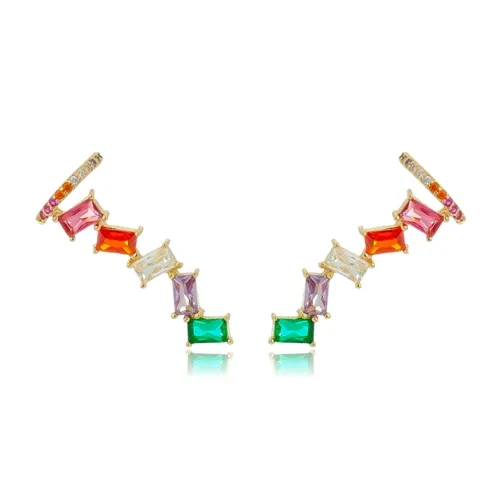 Brinco Earcuff Navetes Coloridas com Piercing