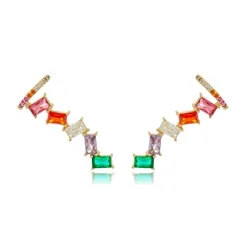 Brinco Earcuff Navetes Coloridas com Piercing