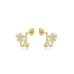 Brinco Earcuff Florzinha Cristal e Borboleta Lisa