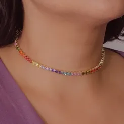 Colar Choker Fita Riviera Colorida 4 mm