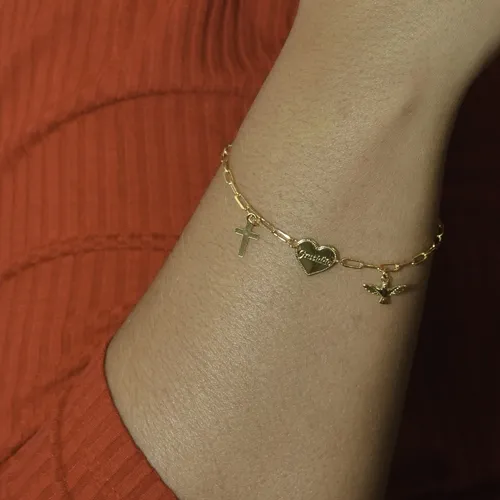 Pulseira Coração Gratidão, Cruz e Divino