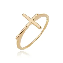 Anel Aro Liso Cruz Banhado a Ouro 18 k