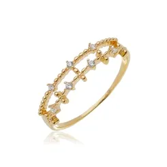 Anel Dois Aros Ponto de Luz Zircônias Banhado a Ouro 18 k