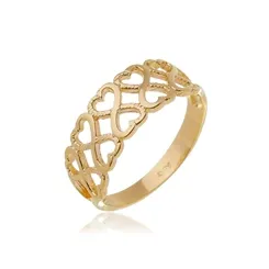 Anel Plus Size Corações Entrelaçados  Banhado a Ouro 18k