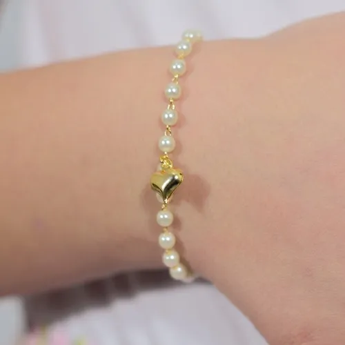 Pulseira Infantil Pérolas com Coração
