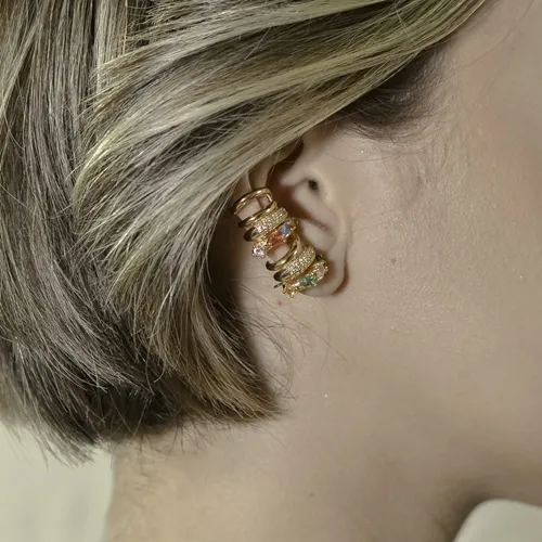 Brinco Earcuff Zircônias e Navetes