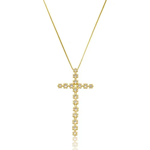 Colar Crucifixo Flor Cravejado
