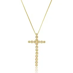 Colar Crucifixo Flor Cravejado